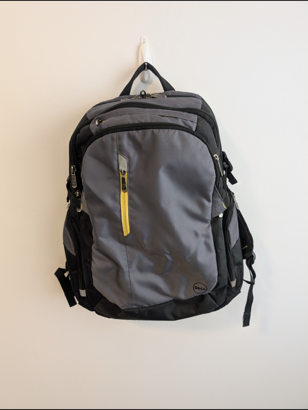 Dell Gray and Black Men's Laptop Backpack with Yellow Accent